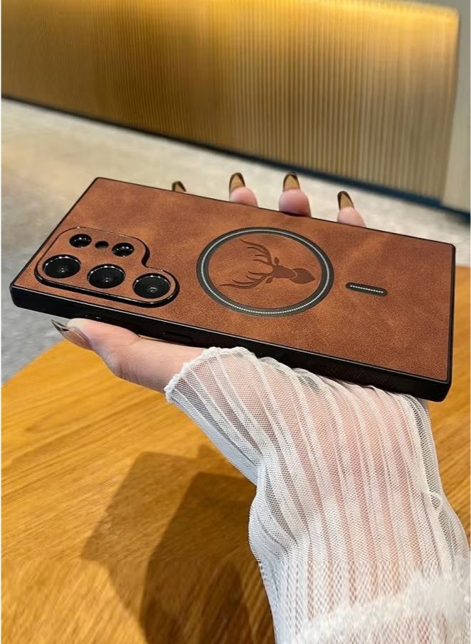 مستقبل نوفا حقيبة نمط جلد الضأن الأيائل لسامسونج S25 الترا صدمات مغناطيسية لغطاء شحن لاسلكي Magsafe حقيبة هاتف من الجلد الصناعي الناعم ، [متوافق مع Mag-Safe] غطاء واقي ممتاز (بني) - Image 3